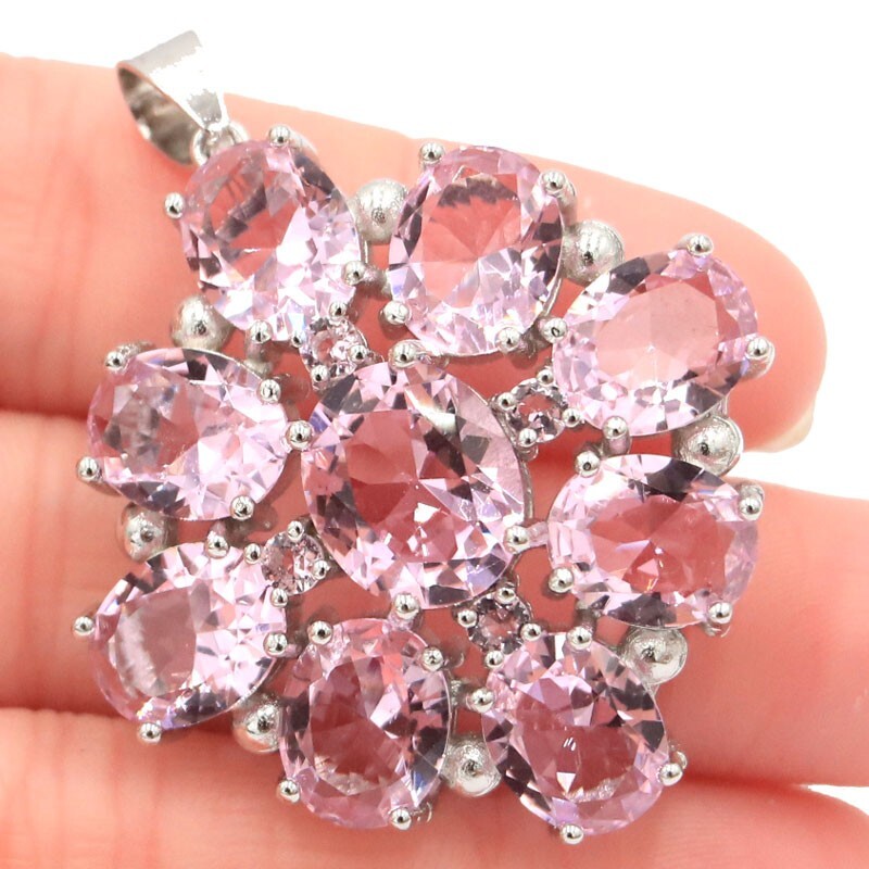 45x35mm Big Size Heavy 14g Pink Kunzite Women Dating Silver Pendant eBay