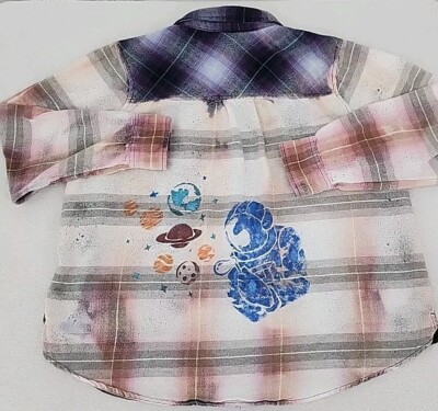 Arizona Jeans Co. Junior XL Plaid Upcycled Bleached Painted Astronaut Galaxy