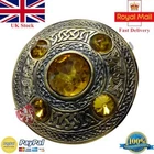 Scottish Kilt Fly Plaid Brooch Golden 5 Stone Antique Finish 4" Celtic Brooches