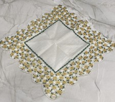 Vintage 13" Square Carol Stanley Scalloped Yellow Floral Hankie Handkerchief