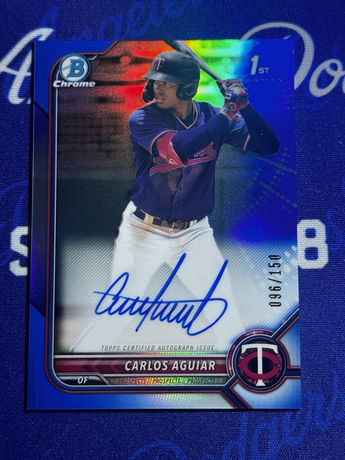 2022 BOWMAN CHROME CARLOS AGUIAR 1ST PROSPECT BLUE REFRACTOR AUTO /150