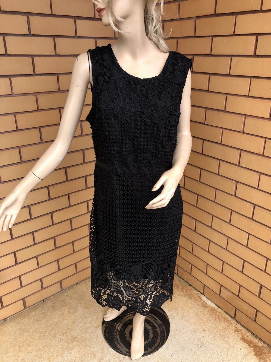Caroline Morgan Size 16 Sleeveless Black Lace Knee Length Dress