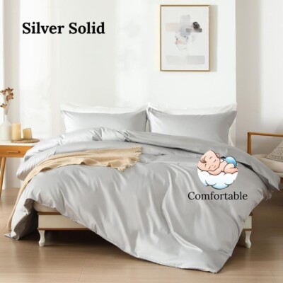 All~Bedding Sets 600 TC US- All Size Color-''Silver-Solid'' 100%Cotton