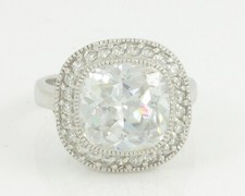 Cushion Lab-Created CZ Cubic Zirconia 925 Sterling Silver Halo Ring Siz 7.25 ATI