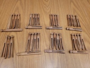 Vintage Wooden Clothes Pins 1950's Lot 38 Round Head Flat Top Maple Patina