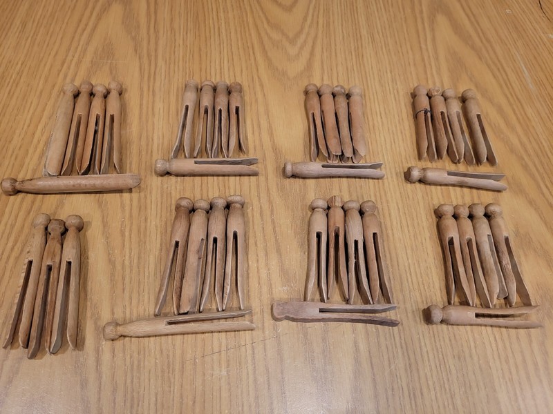 Vintage Wooden Clothes Pins 1950's Lot 38 Round Head Flat Top Maple Patina