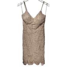 Sue Wong Size 2 Nocturne Silk Beaded Sequins Ruched Mini Dress in Champagne