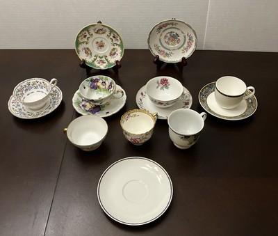 Vintage Bone China Tea Cups Mixed Saucers Lot Of 14 Pieces 4 Matching Sets