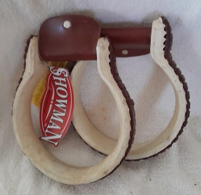New Showman Rawhide Covered Oxbow Stirrups w/ Leather Stitched Sides