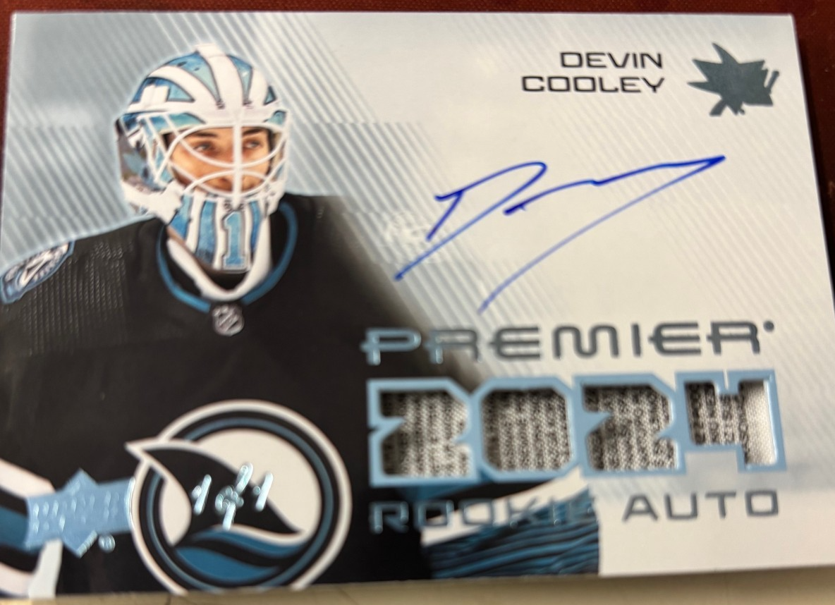 1 of 1 2024-25 Upper Deck Premier DEVIN COOLEY *ROOKIE LOGO PATCH AUTO ...