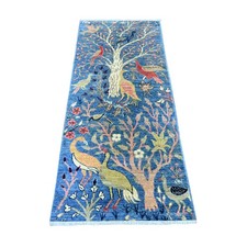 2'6"x5'10" Blue Birds of Paradise Design Hand Knotted Soft Wool Runner Rug 21368