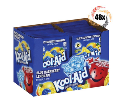 Full Box 48x Packets Kool-Aid Blue Raspberry Lemonade Caffeine Free Drink Mix