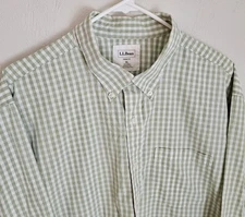 L.L. Bean Trim Fit Green Long Sleeve Checkered Button Down Mens XL Extra Large