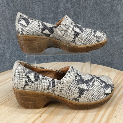 Born Shoes Womens 8 M Peggy Clogs Gray Snakeskin Round Toe Block Heels B23628