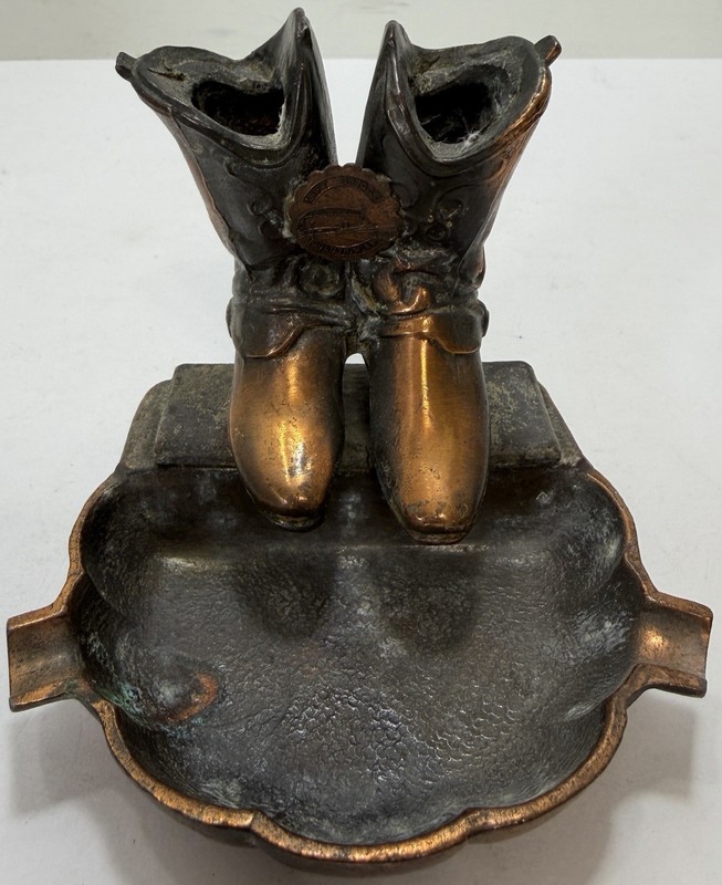 Vintage Western Cowboy Boots Ashtray Cast Metal Decorative Bronze Finish Heavy!!