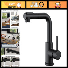 Black Bar Sink Faucet with Pull Down Sprayer, Stainless Steel