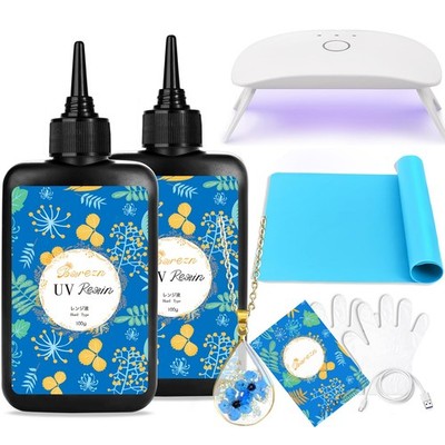 200g UV Resin Kit with Light, Crystal Clear Solar Activated UV Epoxy Resin fo...