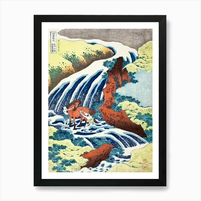 Gerahmtes Wandbild Poster Leinwanddruck Bild The Yoshitsune Horse Washing Falls