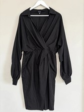 Boohoo Black Wrap Midi Dress Size 16
