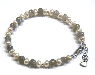 Opal & Ivy Genuine Labradorite & Cultured Freshwater Pearl Bracelet Handmade