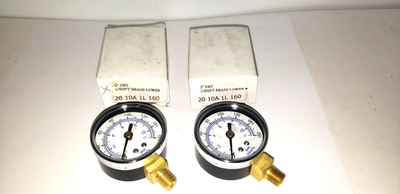 #ad #ad 2quot; DIAL DRY PRESSURE GAUGE 0 160 PSI 1 8quot; NPT BRASS LOWER MOUNT LOT OF 2 NIB $21.95