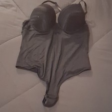 Women s Gray Solid One-Piece Bodysuit, Adjustable Straps, Size L