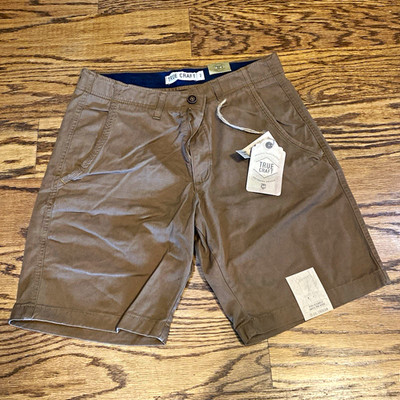 True Craft Men s Brown Flat Front Stretch Shorts Solid 9'' Inseam Pockets