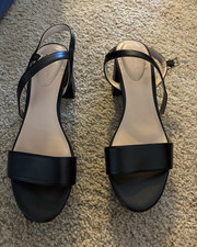 Bandolino Women's Black Strappy Ankle Strap Open Toe Faux Leather Heel 8