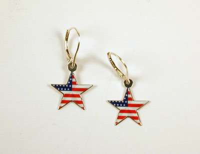 Sterling Silver Painted America 250 Stars & Stripes Star Earrings Free U.S. Ship