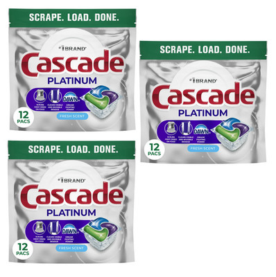 Cascade Platinum Dishwasher Pods Fresh Scent Dish Detergent Soap 12 Count (3 pk)