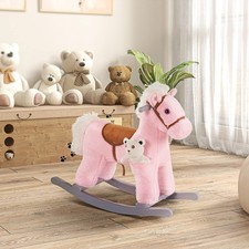Kids Plush Ride-On Rocking Horse Toy Chair w/ Soft Plush Toy