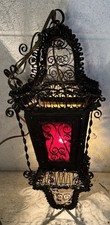 Antique Venetian Wrought Iron Lantern Hanging Electrified Light Gothic Italian