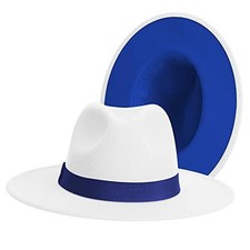 Wide Brim Fedora Hats for Women Men Classic Dress Medium White-blue blue-band