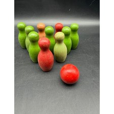 Vintage Wooden Table Top Bowling Skittles Game Set 1940's