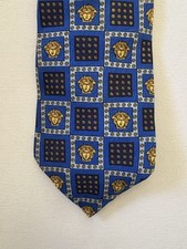 GIANNI VERSACE VINTAGE '90s BAROQUE MEDUSA HEAD TIE BLUE GOLD MADE IN SPAIN