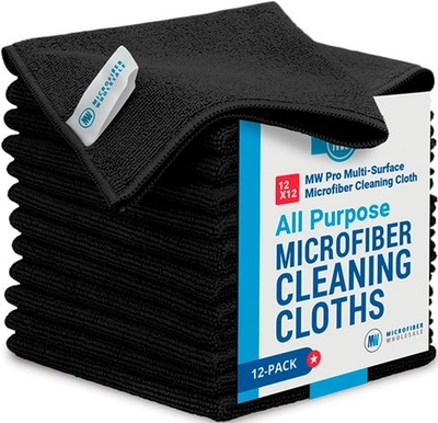 12'' x Pro Multi-Surface Microfiber Cleaning 12 Count (Pack of 1), Black 