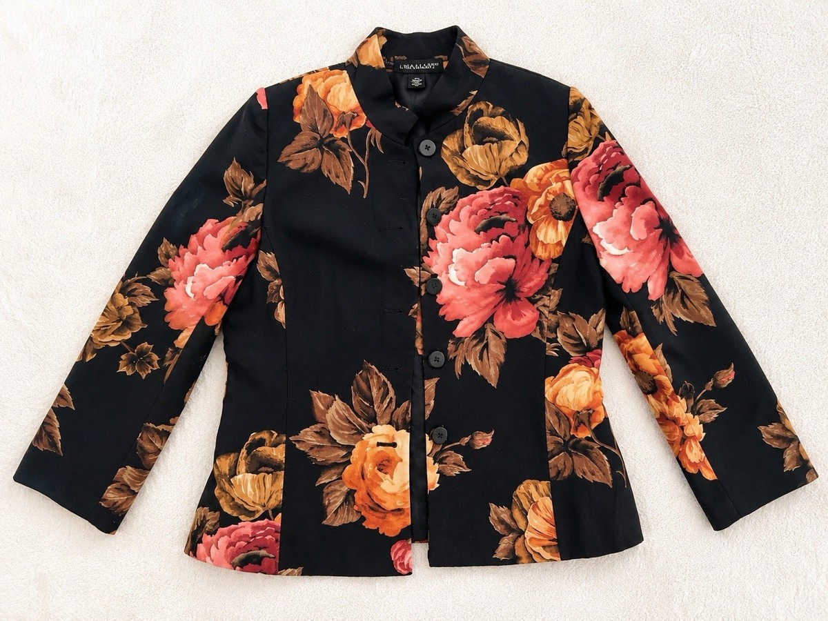 Linda Allard Ellen Tracy Women’s 12 Mid-Length Silk Blend Floral Button Jacket View 2