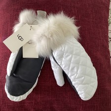 UGG L/XL QUILTED FAUX FUR SHEARLING/LEATHER TOUCHSCREEN COMPATIBLE MITTENS