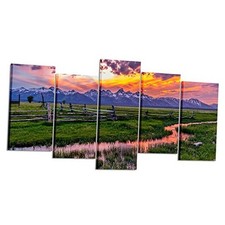  - 5 Pieces Grand Teton National Park USA Landscape Wall Art Canvas Print 