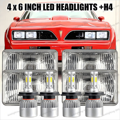 4pcs For 1977-1981 Pontia  Firebird Trans AM 4x6'' LED Headlights Hi/Lo Beam DRL