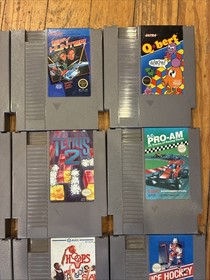 6475) Nintendo NES Game Lot - 15 Games Tetris Sports Q-Bert Mario & More