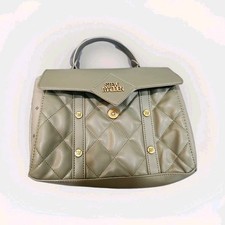 Steve Madden Quilted Studded Army Green Top Handle Bag Gold Hardware