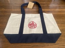 TRADER JOE'S LARGE 20 X 11.5 INCHES CANVAS TOTE BAG NAVY BLUE / NEW WITH TAGS