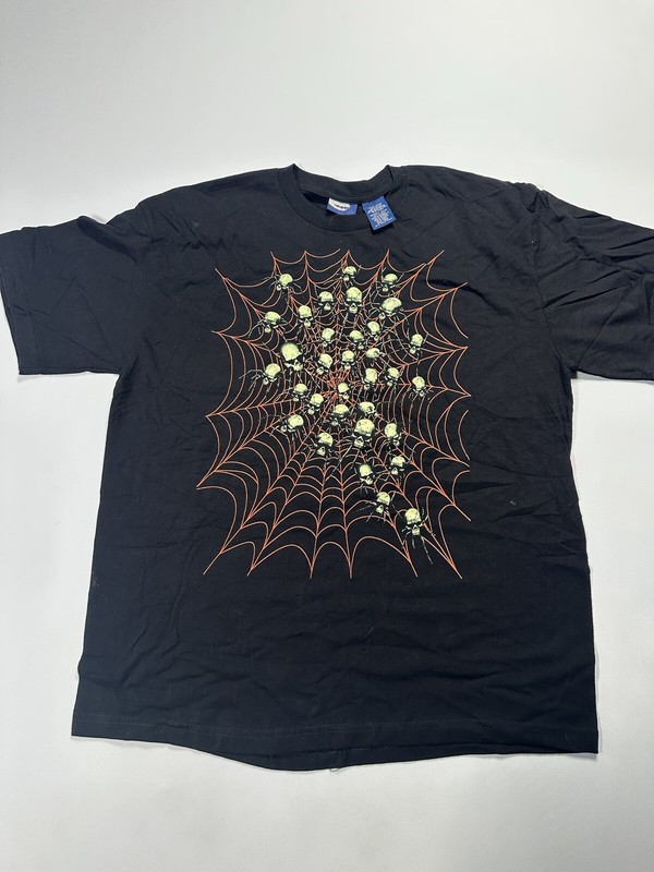 Vintage Greensource Skull Spiderweb Men’s L Black TShirt Short Sleeve Glows