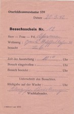 WO II  BESUCHSCHEIN OBERFELDKOMMANDANTUR 1942 (BEZOEKERSBRIEFJE GEVANGENE)