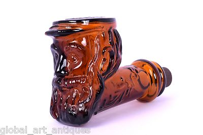 Vintage Avon Braunes Glas Nach Rasur Lotion Flasche Mann Kopf Form. G14-33