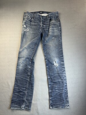 Hudson Sartor Slouchy Skinny Jeans 31 Blue Button Fly Denim Distressed