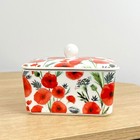 Ceramic Butter Dish with Lid Poppy Holder Kitchen Storage Container Box Serving