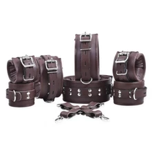 Handmade Leather BDSM Harness Set 7-Piece Padded Restraint Kit for Couples