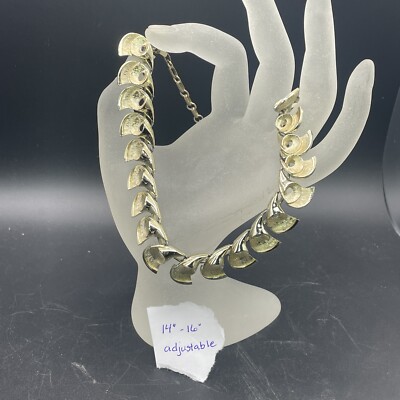 Vintage Coro Signed Gold Tone Link Necklace 1960s Swirl Shell EUC